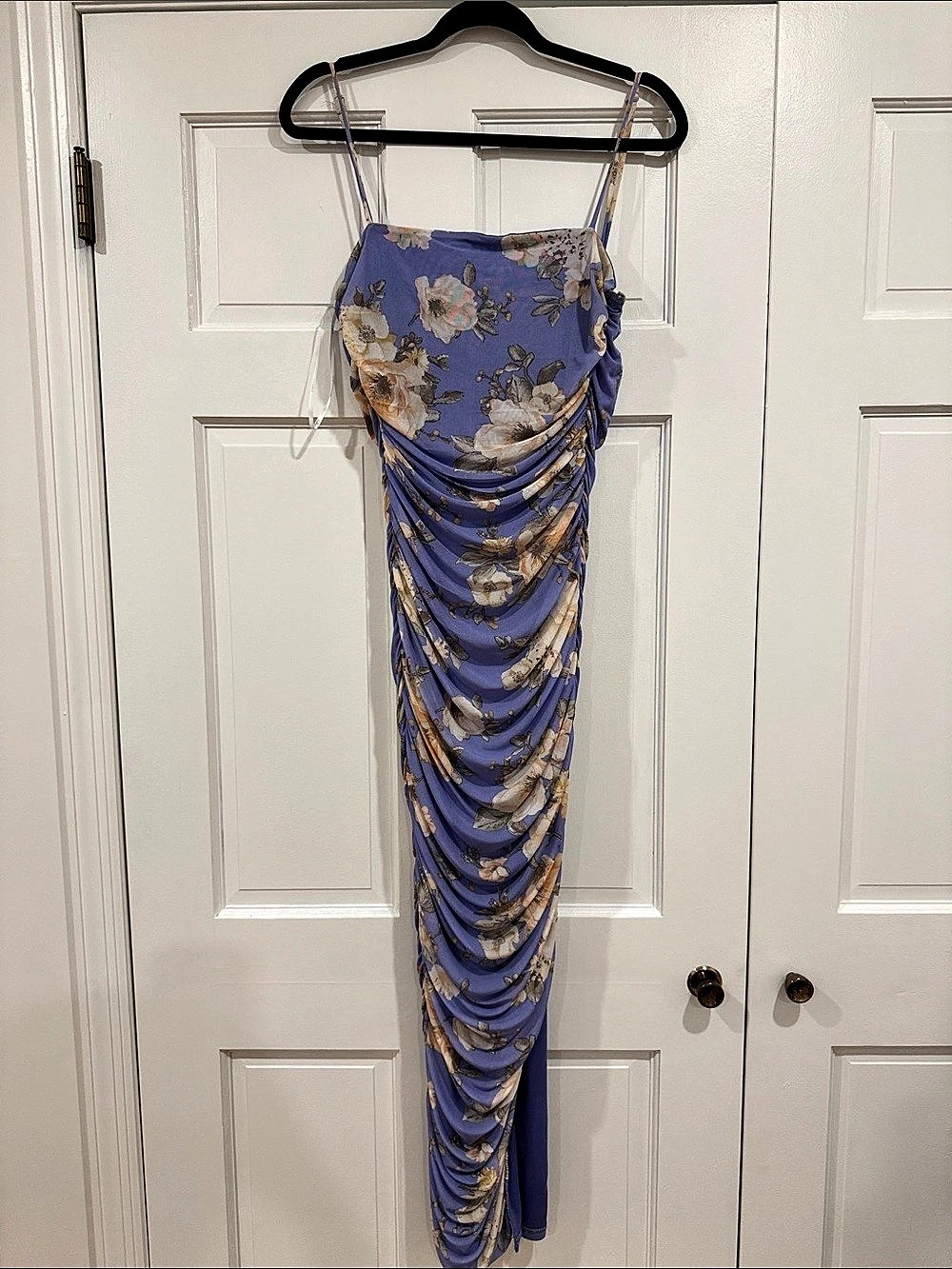 Muehleder Draped Abstract Maxi Dress in Purple & Gold Size Medium